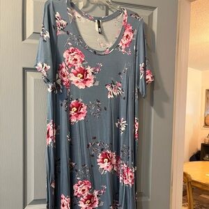 Pink and Blue Casual Maxi Sundress with Scoop Neck